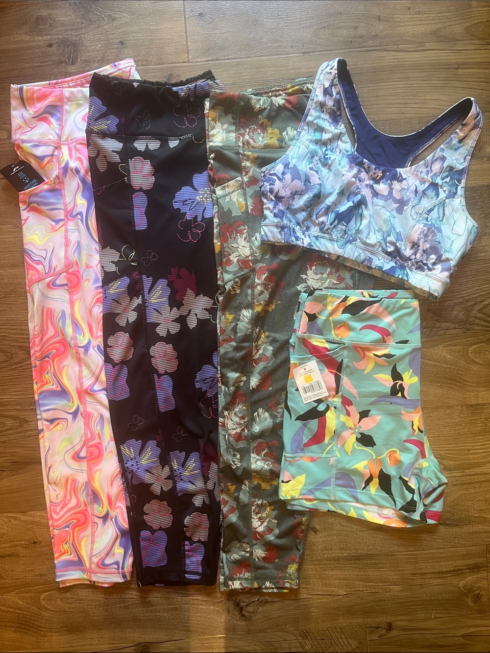 5 - Piece Mixed Floral & Abstract Activewear Bundle Set - Multicolor